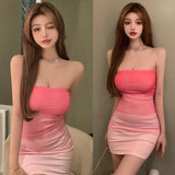 Yidouxian Tube Top Dress Female Summer Short Skirt Hot Girl Tight-fitting Hip Skirt