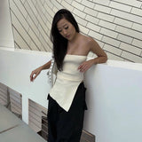 Yidouxian Women Knitted Tube Top Strapless Backless Irregular Slit Solid Color Summer Ladies Stretchy Vest for Club Party