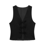 Yidouxian ZRN-Women's Bow Tied Waistcoat, V-Neck Sleeveless Vest, Female Outerwear, Chic Tops, Fashion