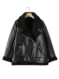 Yidouxian ZRN-Women's Thick Warm Winter Fur Faux Leather Oversized Jacket, Long Sleeve Coat, Female Outerwear, Chic Tops, Fashion