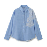 Yidouxian Spring 2024 Women Embroidered Flower Striped Shirt Blouse Long Sleeve Lapel Collar Fashion Streetwear ropa de mujer