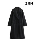 Yidouxian ZRN-Women's Soft Oversized Woolen Coat, Long Sleeve, Front Welt Pockets, Female Outerwear, Chic Overcoat, Fashion