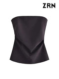 Yidouxian ZRN-Women's Draped Strapless Bustier Tops, Exposed Shoulder, Straight Neck, Back Zipper Female Camis, Sexy Fashion