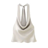 Yidouxian ZRN-Women's Flowing Draped Halter Neck Tank Tops With Bow Tied, Backless, Sleeveless, Female Camis, Sexy, Fashion