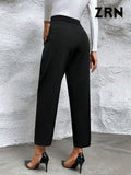 Yidouxian ZRN-Women's Side Pockets Front Darted Pants, High Waist, Zipper Fly, Ankle Trousers, Female Fashion