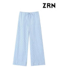 Yidouxian ZRN-Women's Full Length Striped Pants, Side Pockets, Mid Elastic Waist, Drawstring, Female Trousers, Fashion