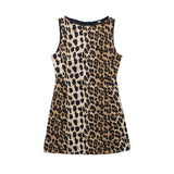 Yidouxian ZRN-Women's Leopard Mini Dress, O Neck, Sleeveless, Back Zipper, Animal Print, Female Dresses, Fashion