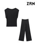 Yidouxian ZRN-Women's Pleated Sleeveless Blouses and Wide Leg Pants, High Waist, Back Zipper, Female Two Piece Sets, Fashion