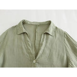 Yidouxian 2024 Women Rolled Up Sleeve Linen Shirt Dress Vintage Lapel Collar Female Casual Loose Long Dresses