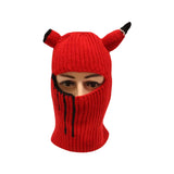 Yidouxian Unisex Knit Hat Halloween Devil Horn 1 Hole Balaclava Y2K Vintage Gothic Winter Warm Wind Proof Beanie Cap