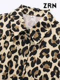 Yidouxian Sleeve Leopard Shirts for Women, Button-up Blouses, Animal Print, Chic Tops, Female Fashion