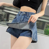 Yidouxian Women Denim Shorts Korean Retro Casual Streetwear Slim Split Shorts Summer All Match High Waist Female Pants Skirt