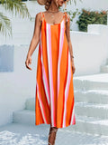 Yidouxian Size 1XL-5XL Orange Vertical Stripe Casual Loose Vacation Suitable Sling Sleeveless Dress