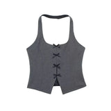 Yidouxian ZRN-Women's Front Bow Ties Halter Neck Tank Tops, Sexy Backless, Side Zipper, Female Waistcoat, Chic Tops, Fashion