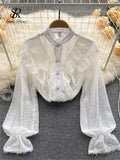 Yidouxian Elegant French Blouse Women Temperament Sweet Ruffles Loose Casual Tops Spring Long Sleeve Streetwear White Shirts