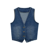 Yidouxian ZRN-Women's Sleeveless Front Button Denim Waistcoat, Female Outerwear, Chic Vest Tops, Fashion