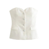 Yidouxian ZRN-Women's Strapless Patchwork Satin Bustier Tops, Straight Neck, Front Button, Female Camis, Sexy Fashion