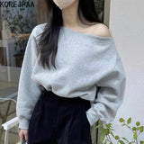 Yidouxian Spring French Style Hoodies Women Diagonal Collar Irregular Off Shoulder Versatile Long Sleeve Top Sweatshirt Outwear