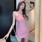 Yidouxian Women Dress Cross Halter Slim Sexy Knitted Sleeveless Korean Solid Color Dress