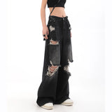 Yidouxian Women High Waist Jeans Vintage Female Ripped Streetwear Wide Leg Pants American Style Casual Straight Denim Trousers