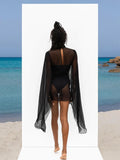 Yidouxian Women's Sexy Bikini Cover-Ups Summer See-through High Turtleneck Sundress Flare Long Sleeve Dress Beachwear Smocks