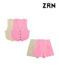 Yidouxian ZRN-Women's Side Vents Cropped Waistcoat and High Waist Bermuda Shorts, Female Two Piece Sets, Chic Fashion