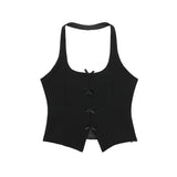 Yidouxian ZRN-Women's Front Bow Ties Halter Neck Tank Tops, Sexy Backless, Side Zipper, Female Waistcoat, Chic Tops, Fashion