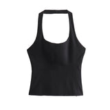 Yidouxian ZRN-Women's Backless Halter Fitted Tank Tops, Female Camis, O Neck, Side Zipper, Sexy Fashion