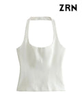 Yidouxian ZRN-Women's Backless Halter Fitted Tank Tops, Female Camis, O Neck, Side Zipper, Sexy Fashion