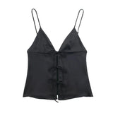 Yidouxian Neck Tank Tops for Women, Thin Straps, Female Camis, Front Tie, Sexy, Fashion