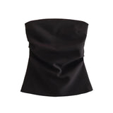 Yidouxian Draped Bustier Tops for Women, Straight Neck, Back Zipper, Female Camis, Fashion