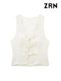 Yidouxian ZRN-Women's Bow Tied Waistcoat, V-Neck Sleeveless Vest, Female Outerwear, Chic Tops, Fashion