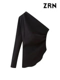 Yidouxian ZRN-Women's Asymmetric Blouses, One Shoulder, Long Sleeve, Female Shirts, Chic Tops, Sexy Fashion