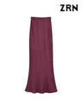 Yidouxian ZRN-Women's Long Satin Skirt, High Waist, Elastic Waistband, Female Skirts, Fashion