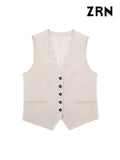 Yidouxian ZRN-Women's Front Button Linen Waistcoat and High Waist Bermuda Shorts, Female Two Piece Sets, Fashion