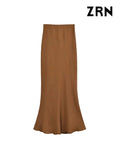 Yidouxian ZRN-Women's Long Satin Skirt, High Waist, Elastic Waistband, Female Skirts, Fashion