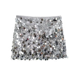 Yidouxian ZRN-Women's Shiny Sequined Mini Skirt, Mid Waist, Side Zipper, Female Skirts, Fashion