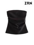 Yidouxian Draped Bustier Tops for Women, Straight Neck, Back Zipper, Female Camis, Fashion