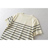 Yidouxian 2024 Women O Neck Short Sleeve Striped Knit Mini Dress Casual Vestidos