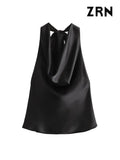 Yidouxian ZRN-Women's Flowing Draped Halter Neck Tank Tops With Bow Tied, Backless, Sleeveless, Female Camis, Sexy, Fashion