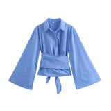 Yidouxian ZRN-Women's Long Sleeve Kimono Blouses With Bow Tie, Front Button, Female Shirts, Chic Tops, Fashion