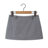 Yidouxian Y2K Low Waist Mini Skirt With Short Lining Women Gray Black Summer A Line Skirts Party