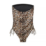Yidouxian Sexy Women Side Drawstring Strapless Leopard Bodysuit Summer Romper Body Mujer Playsuit Tops