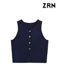 Yidouxian ZRN-Women's Front Button Cropped Knit Vest Sweater, V Neck, Sleeveless, Female Waistcoat, Chic Tops, Fashion