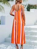 Yidouxian Size 1XL-5XL Orange Vertical Stripe Casual Loose Vacation Suitable Sling Sleeveless Dress