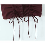 Yidouxian 2024 Women Vintage Puff Sleeve Summer Cotton Shirt Blouse Drawstring Tie Bow Center Buttons Ladies Sexy Corset Crop Top