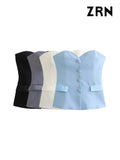 Yidouxian ZRN-Women's Strapless Patchwork Satin Bustier Tops, Straight Neck, Front Button, Female Camis, Sexy Fashion