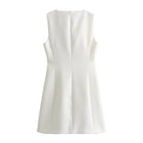 Yidouxian New Women Sleeveless Square Neck Tank White Dress Summer Office Ladies Mini Vestidos