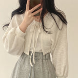 Yidouxian White Sweet Kawaii Women Cardigan Summer Thin Fashion All Match Shirt Korean Casual Loose Female Lace Up Top New