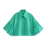 Yidouxian Shirts for Women, Front Button, Lapel Collar, Lantern Sleeve, Female Blouses, Chic Tops, Fashion